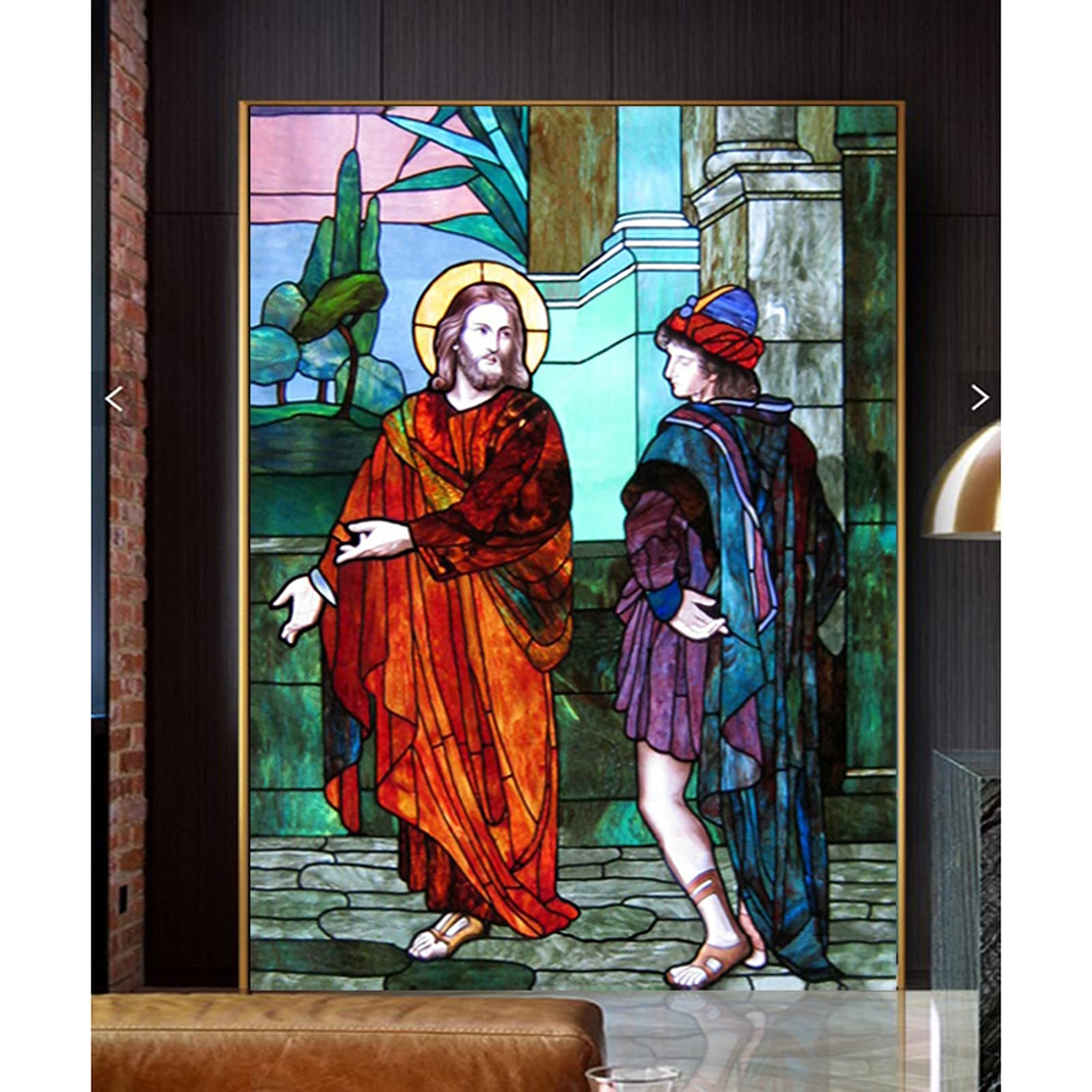Window Film, Church Stained Glass Decorative Film Anti-UV Anti-UV Static Privacy Clings Film Jesus Religious Figures Decor,15,60x120cm