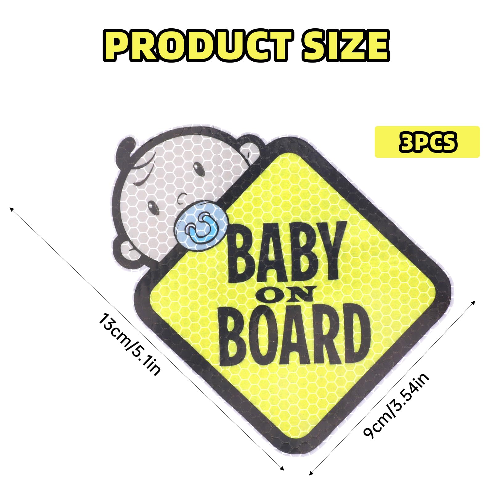 3 Pack Baby on Board Sticker for Cars Warning Signs, High Intensity Reflective Waterproof Vinyl Safety Car Signs - Image 2