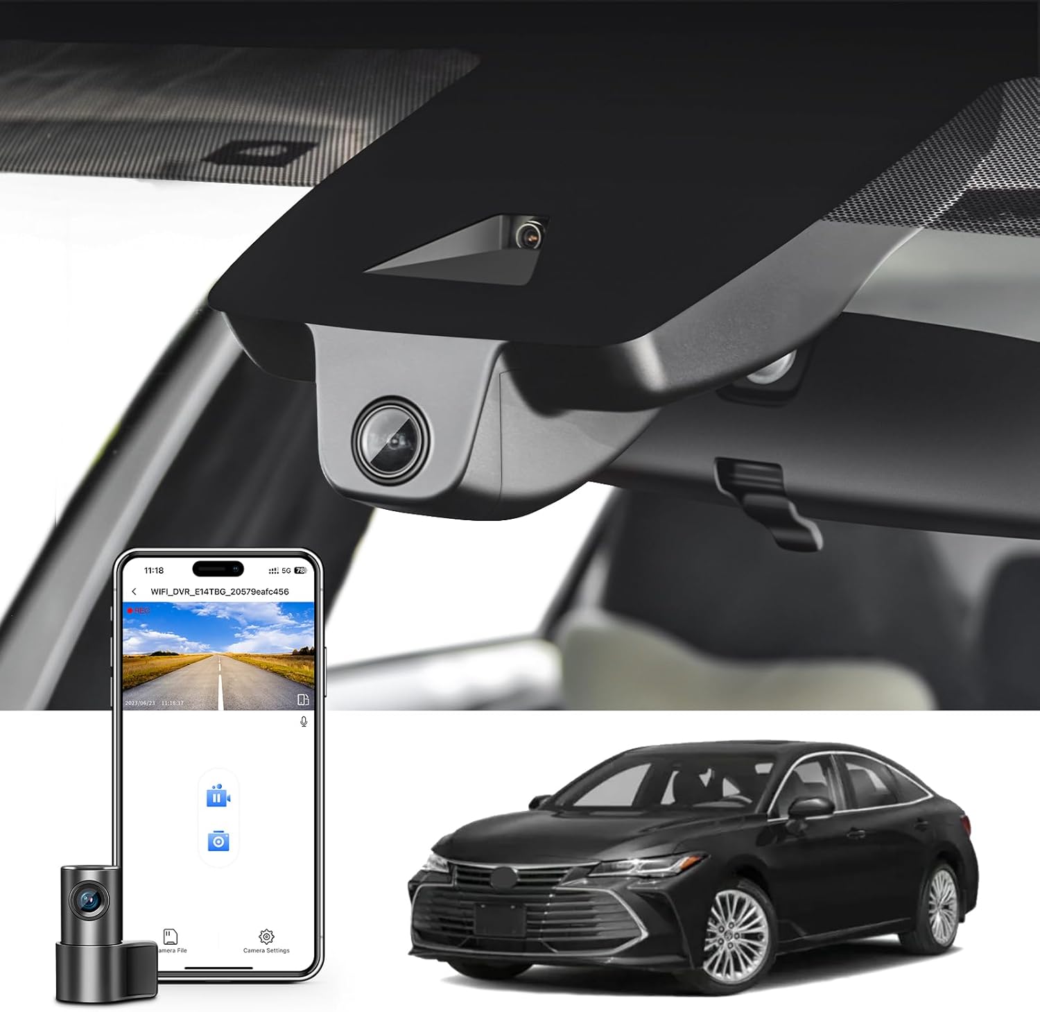 Front 4K & Rear 1080P Dash Cam Custom Fit for Toyota Avalon 2019 2020 2021 2022 Limited Touring XLE TRD XSE, Integrated OEM Look, UHD 2160P Video, WiFi & App,Loop Recording,128GB Card