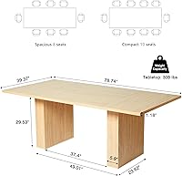 Vista 2 de Mesa de comedor de 78 pulgadas para 6, 8 y 10, moderna mesa de cocina rectangular de granja, mesas de comedor largas con base de tira de madera