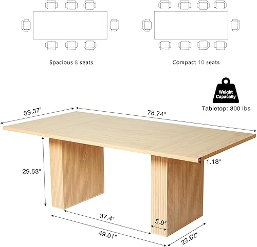 Miniatura 2 de Mesa de comedor de 78 pulgadas para 6, 8 y 10, moderna mesa de cocina rectangular de granja, mesas de comedor largas con base de tira de madera para