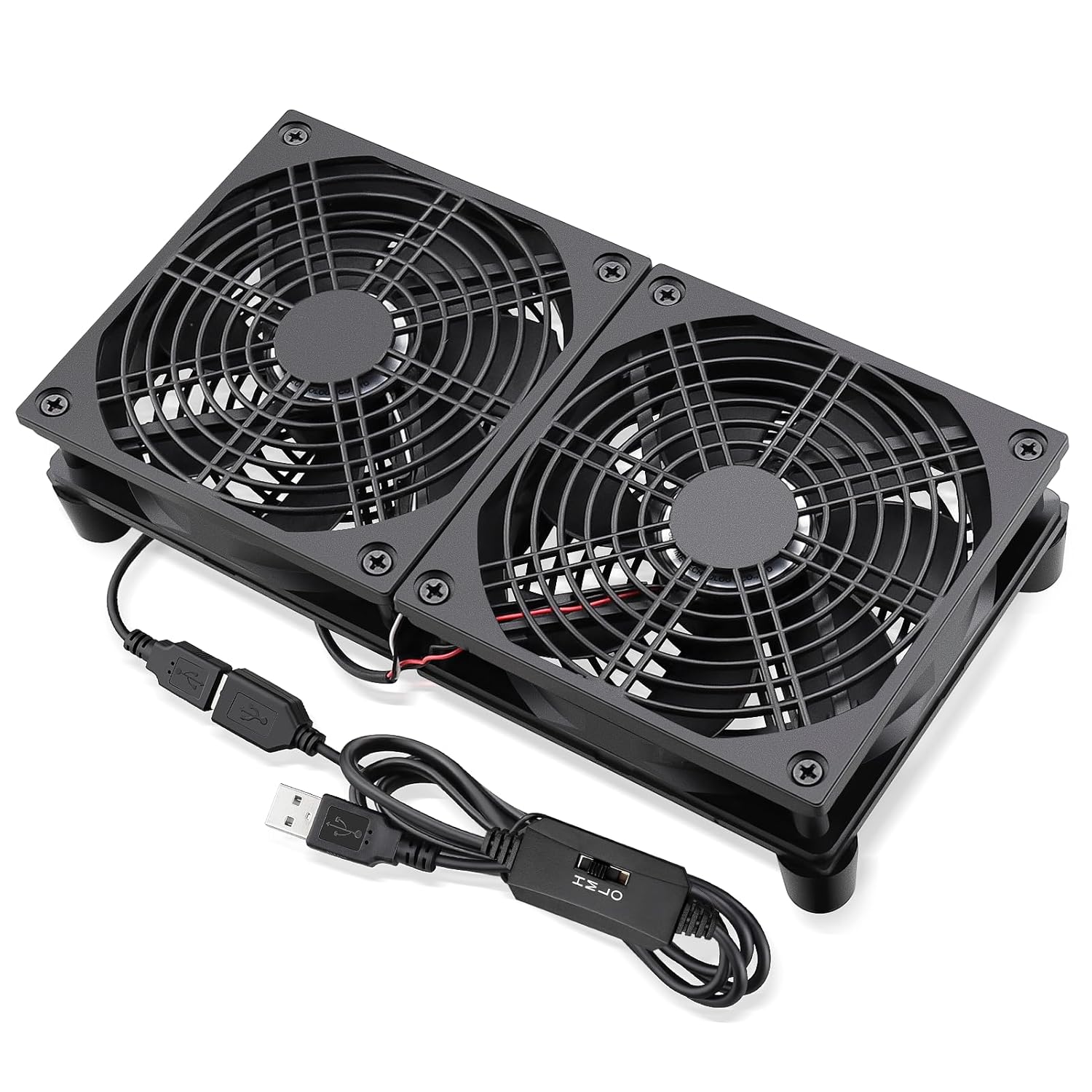 GDSTIME Quiet Router Fan Cooler with 3 Speed Control, L/M/H, DC 5V USB Powered Dual 120mm Computer Cooling Case Fan for Routers Modem Receiver DVR PlayStation TV Box