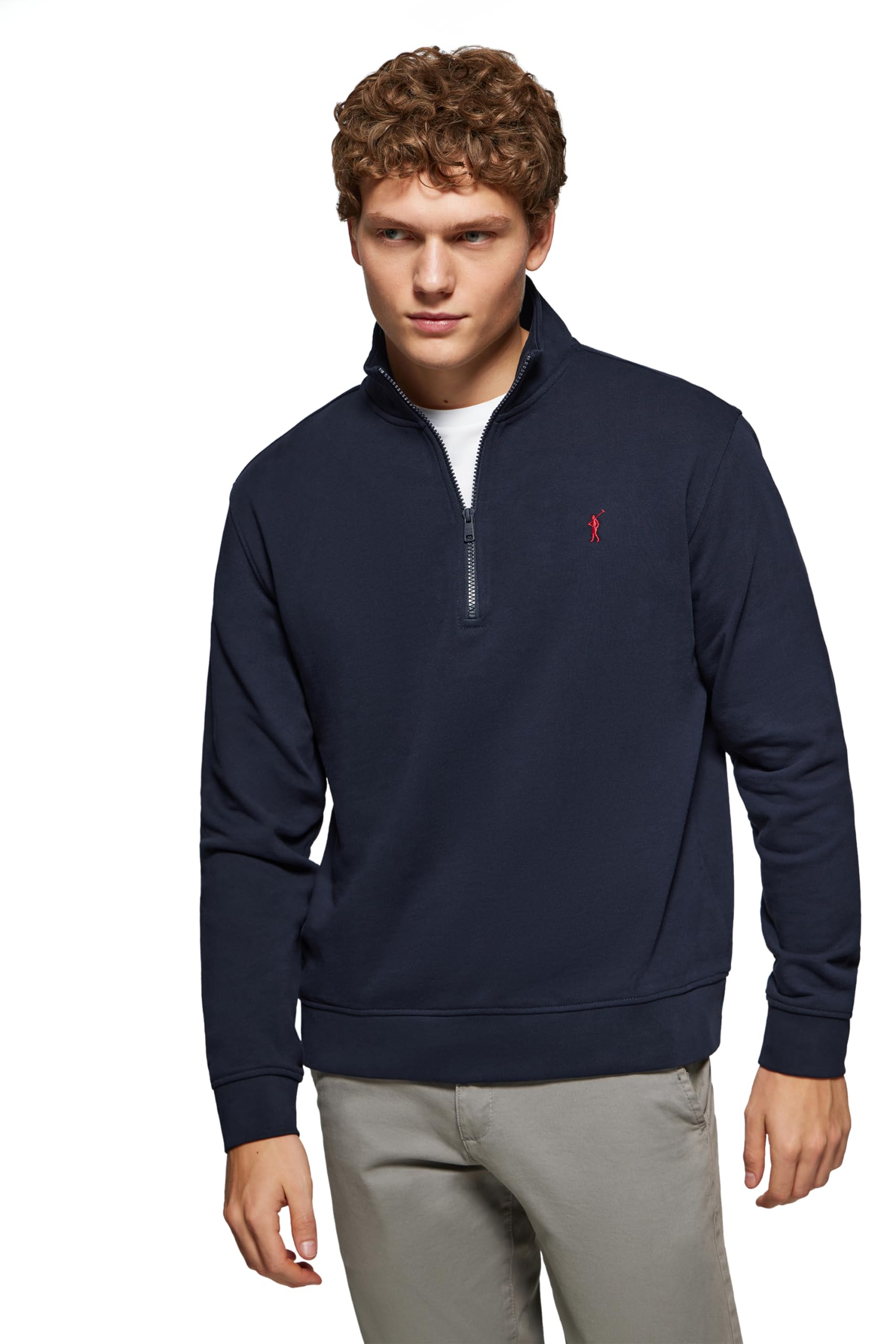 Polo Club Herren Sweatshirt ohne Kapuze und Reißverschluss - Pullover mit Half Zip - Sweatjacke 100% Baumwolle mit Reissverschluss - Gesticktem Logo