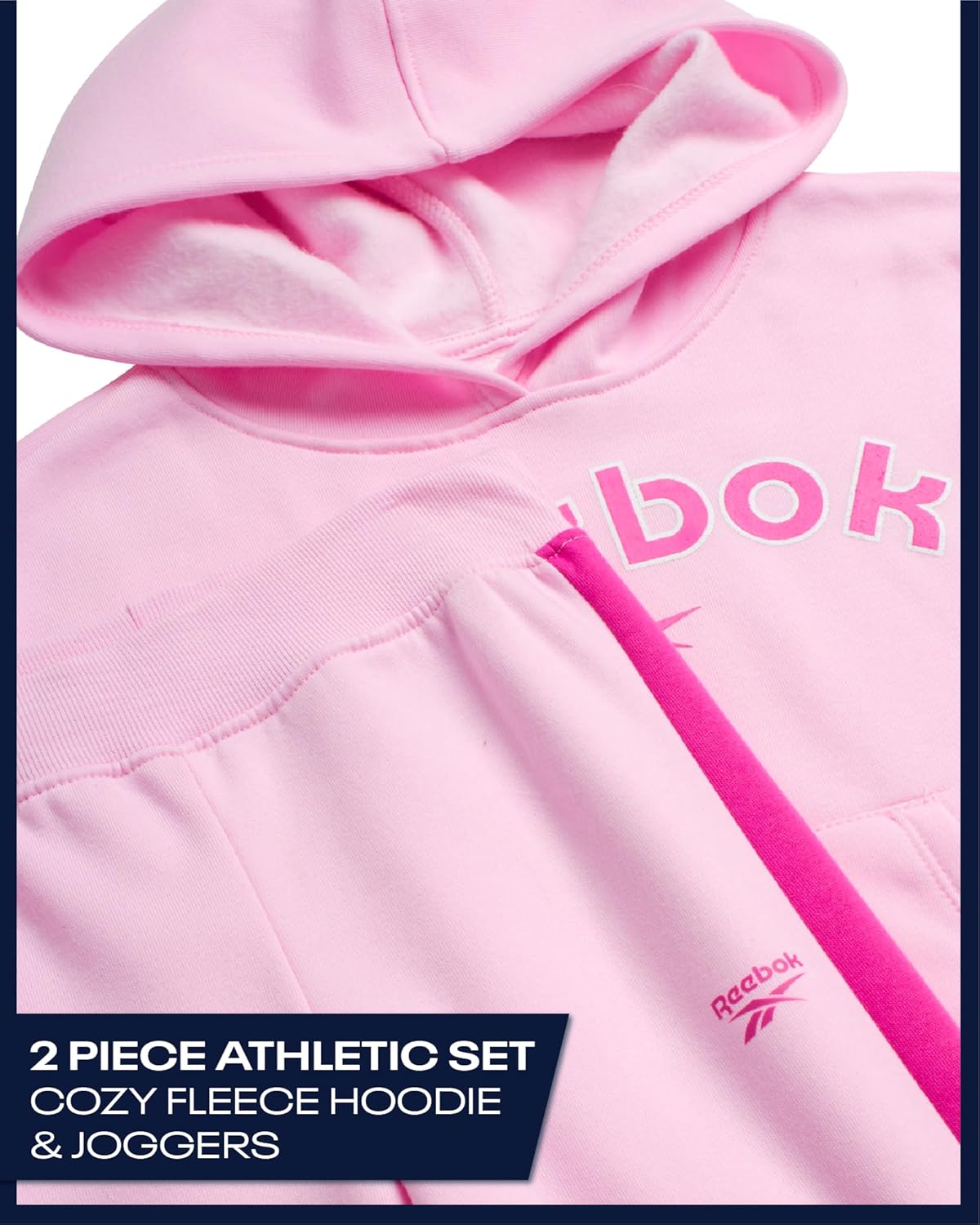 Reebok Girls Jogger Set - 2 Piece Matching Sweat Set with Pullover Hoodies and Athletic Joggers for Girls Pink 8 image 2 of 7 B0D33X4XTM