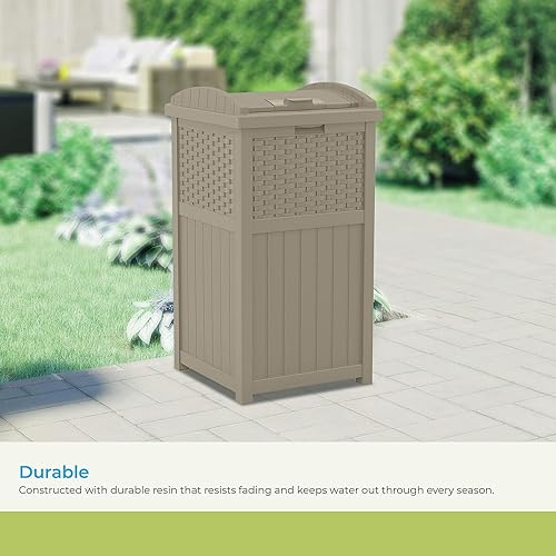 Miniatura 5 de Suncast - Tacho de basura de 33 galones para patio, de resina para exteriores con tapa, para patio o terraza, color gris oscuro