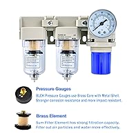 Vista 3 de BLCH Compresor de Aire Secador 1/4" NPT - Filtro Doble Compresor de Aire Regulador Compresor de Aire AC2000-02 Vaciado Manual Vaso de Polietileno