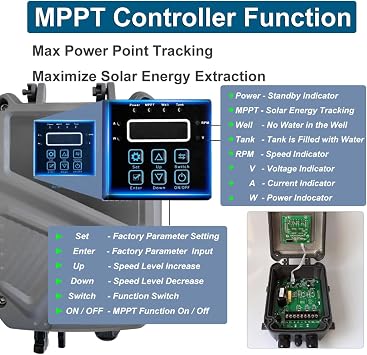 Solar Well Pump, 24V 270W DC Submersible Deep Well Pump, 3 inch OD,Stainless Steel Solar Powered, with MPPT Controller for Industrial Irrigation Household Water Supply,
