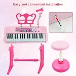 Love&Mini Kids Keyboard Toys for Girls - 37 Keys Pianos Toy with Stool and Microphone Pink Electronic Musical Instrument, Christmas Birthday Gift for Kids 3 4 5 6 7 8 Years Old Boy and Girl