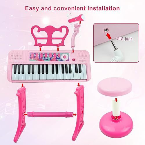 Vista 41 de Love & Mini - Piano/teclado de juguete para niños de 3 a 5 años como regalo de cumpleaños, con 24 teclas, color rosa; instrumento musical de juguete