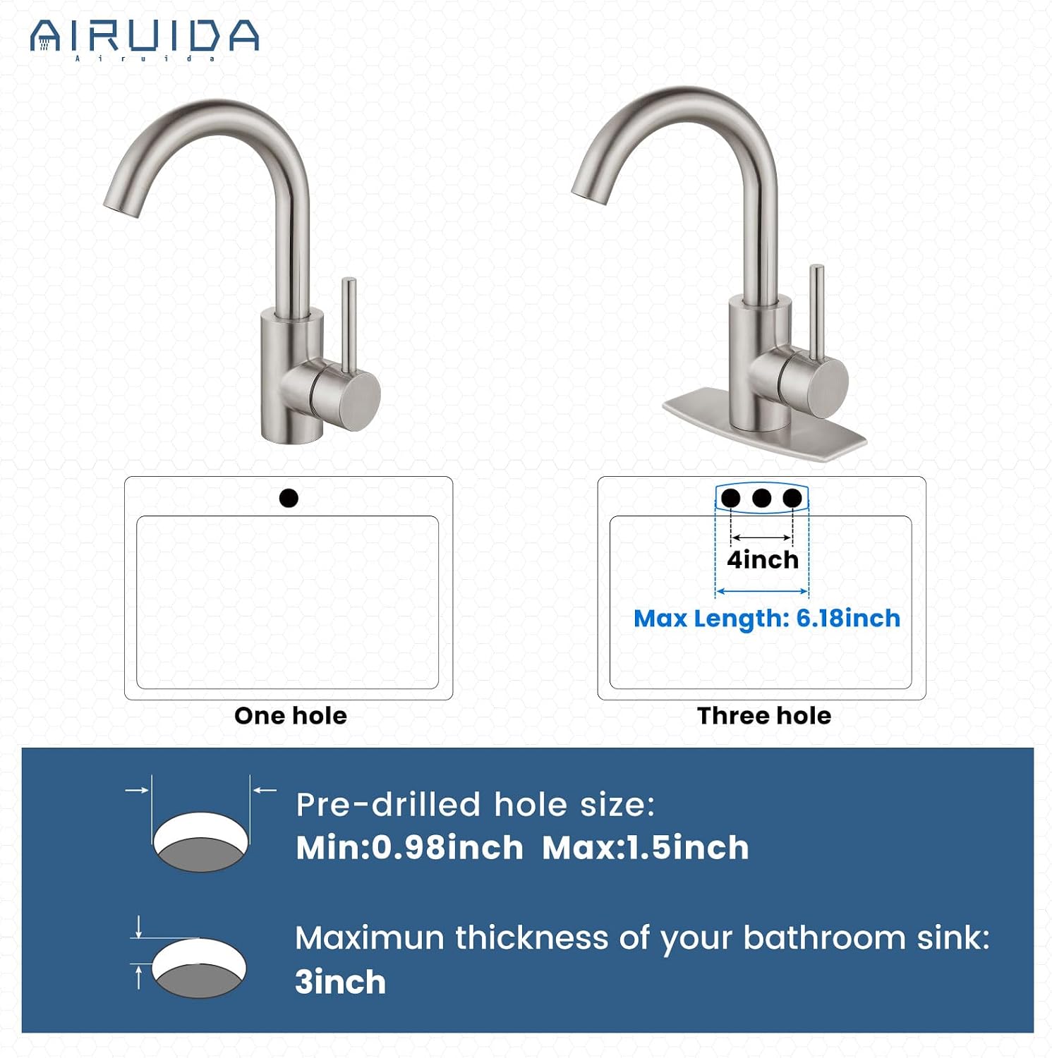 Airuida Bathroom Faucet Single Hole,Stainless Steel 360° Swivel Spout Vanity Sink Faucet with Pop Up Drain and Deck Plate,Single Handle Modern Bar or RV Faucet,Brushed Nickel