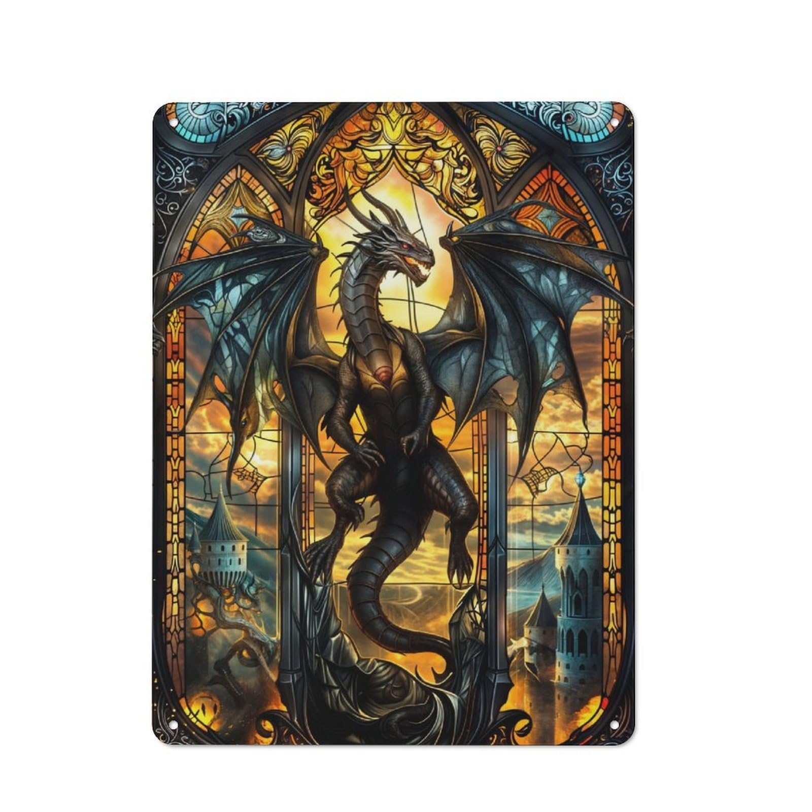 Junmoney Cathedral Window Scene Printed Metal Sign 40X30cm For Living Room Or Hallway, A Decorative Christmas Gift For Living Room Decor Lovers