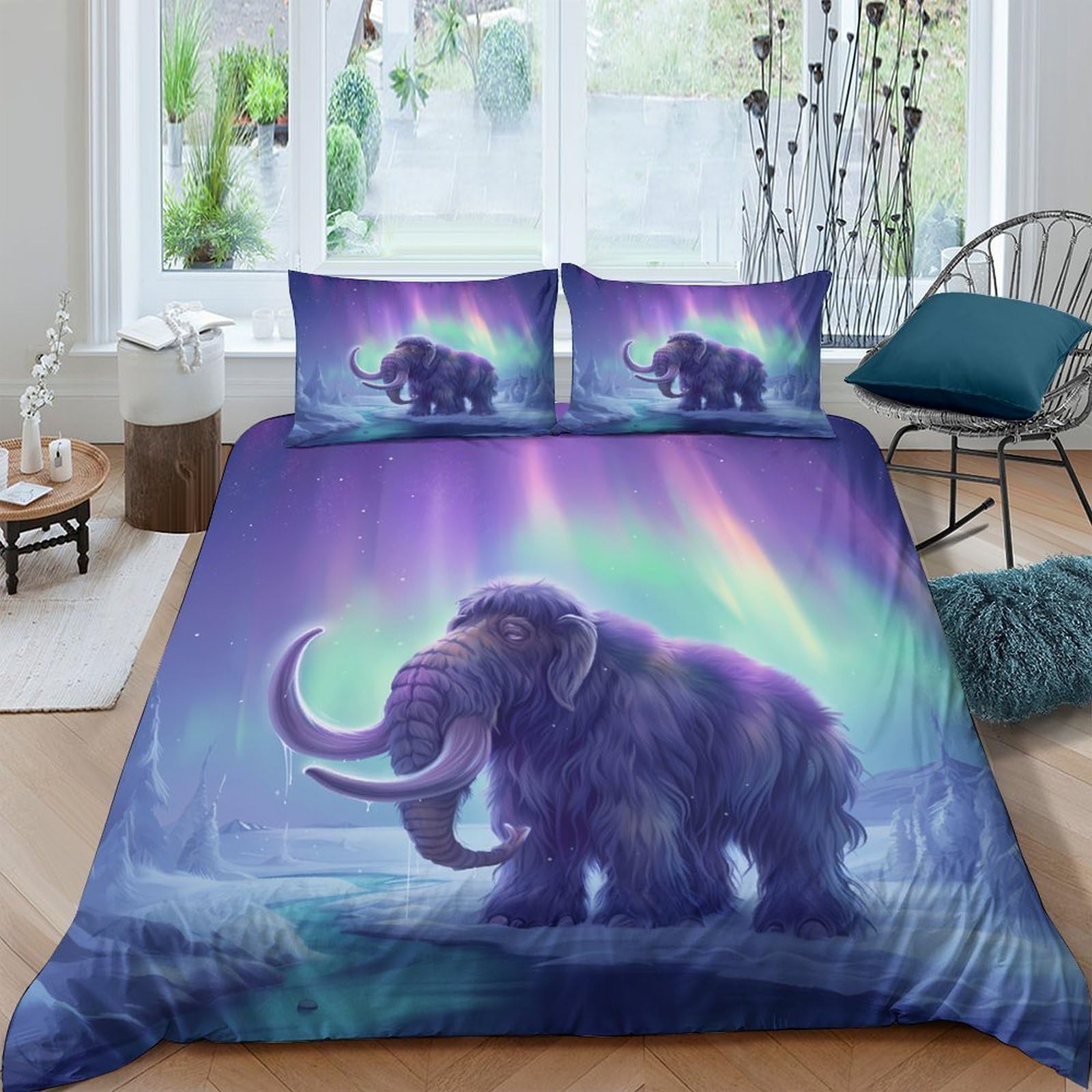 Ctjqhvkz Style-2 3D Printed Aurora Mammoth Fitted Sheet Microfiber Soft Mattress Cover Purple Nordic Art For Bedroom Home Decor Single（135X200cm）
