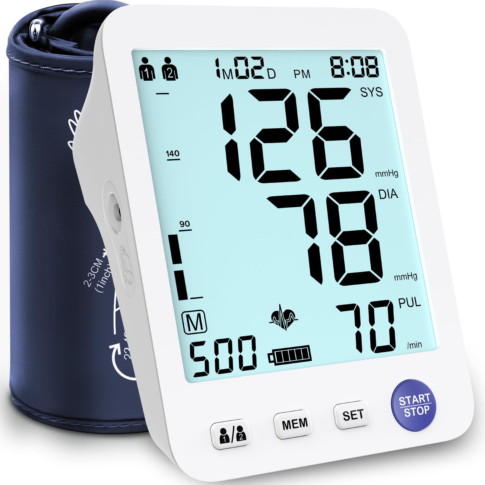 ADKING Upper Arm Blood Pressure Monitor for Home Use, LCD Backlit Display, Large Cuff, 2 User Modes 500 Memories, Two Power Options, 4 AAA Batteries (Blue)-image-27