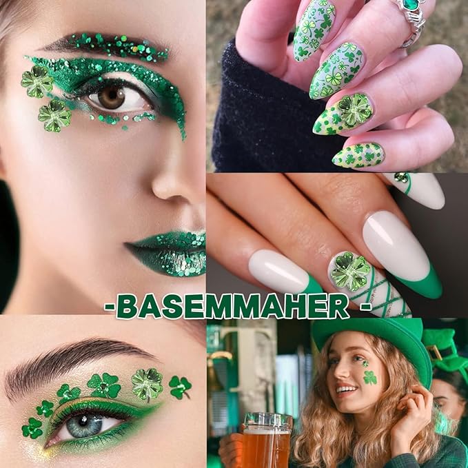 🍀 St. Patrick's Day Nail Charms: 24Pcs Green Shamrock Glitter Nail Art