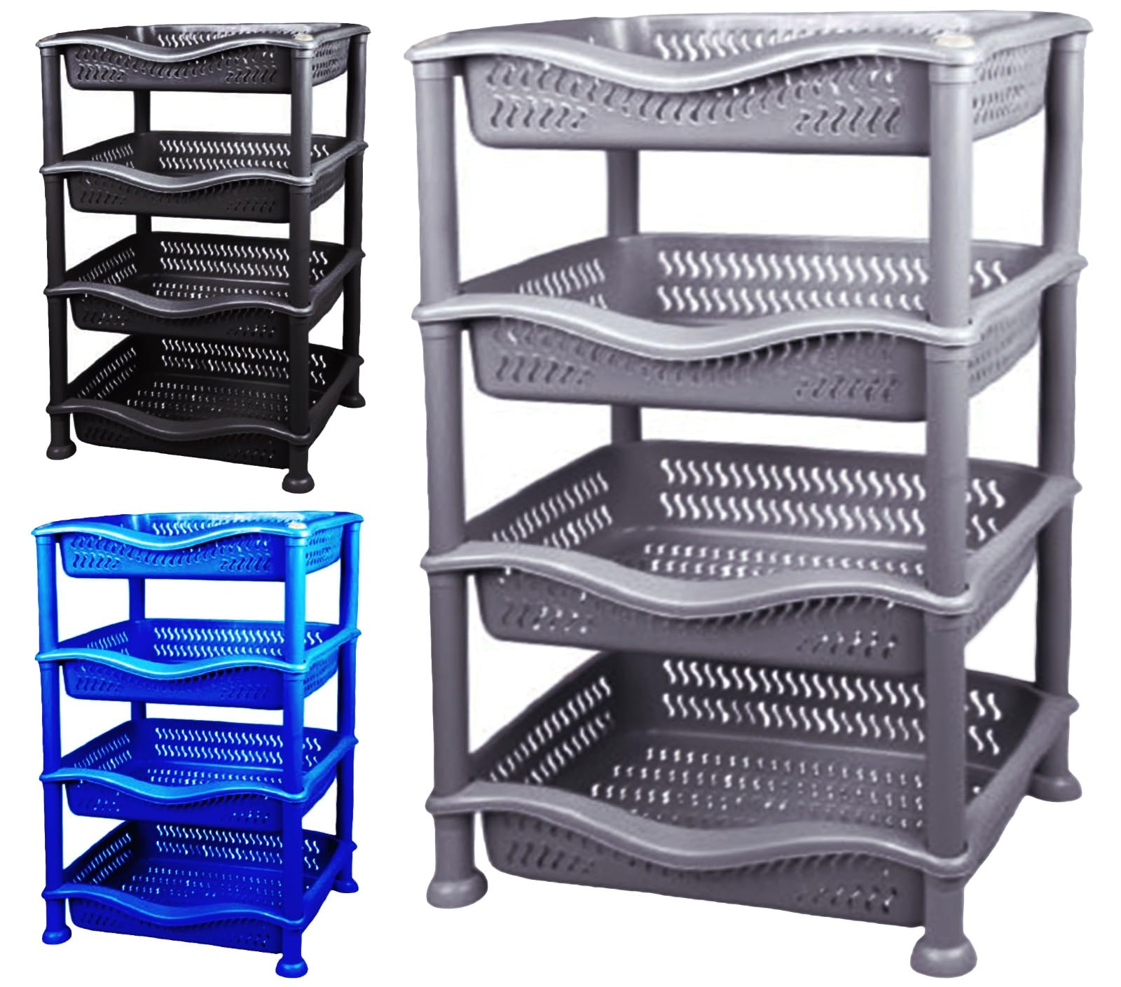 Ecoshine Supplies 4 Tier Fruit Vegetable Rack Kitchen Pantry Storage Rack kitchen Utility Garage Strong plastic for kitchen,bedroom,living room,bathroom (Grey)