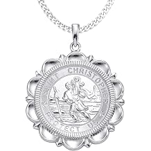 YL St Christopher Necklace Solid 925 Sterling Sliver Engraved Pendant Round Religious Talisman Jewelry for Women