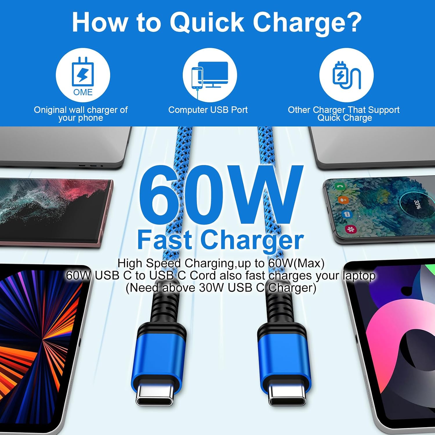 USB C to USB C Charger Cable for Samsung Galaxy S26 Ultra S25 Edge A16 5G A36 A26 A15 A35 S24 FE,6FT 60W Super Fast Samsung Charger Cable Type C to C Samsung Charging Cord Android Phone Power Cord image 2