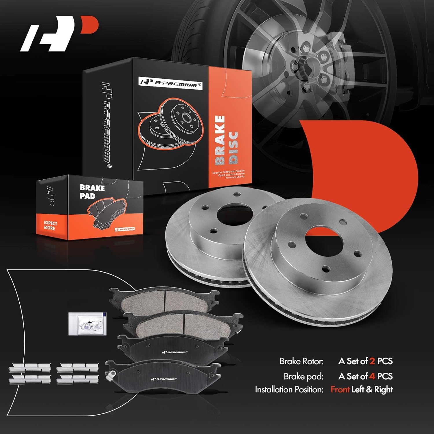 A-Premium 12.11 inch (307.5mm) Front Vented Disc Brake Rotors + Ceramic Pads Kit Compatible with Select Dodge Model - Ram 1500 2000-2001, 4WD, 6-PC Set