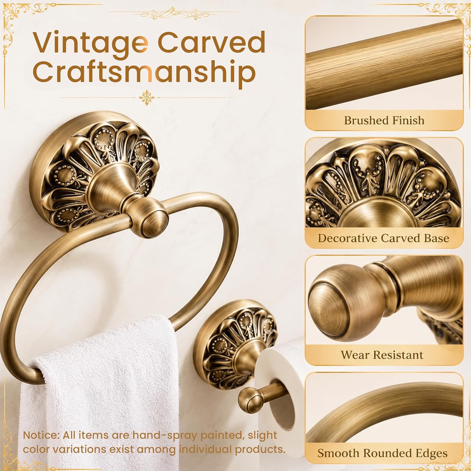 Antique Toilet Paper Holder 2 Pcs Gold Brass Hand Towel Ring Vintage Tissue Roll Set, Wall Mounted Bathroom Paper Hanger Hardware Decor Accessories(Oval)