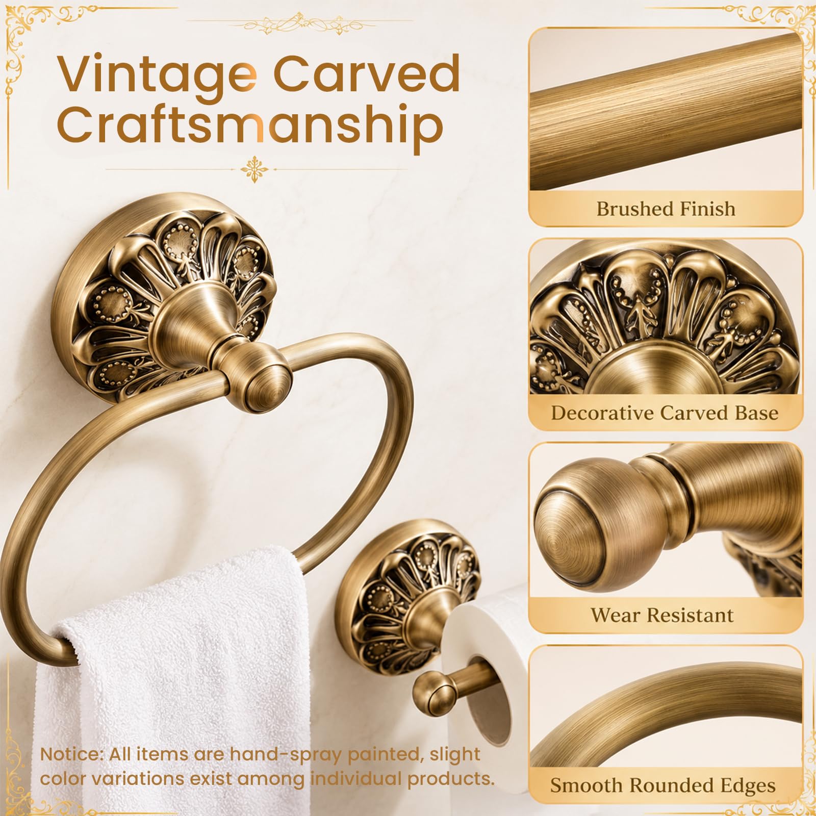 Antique Toilet Paper Holder 2 Pcs Gold Brass Hand Towel Ring Vintage Tissue Roll Set, Wall Mounted Bathroom Paper Hanger Hardware Decor Accessories(Oval) — Amazon image 2