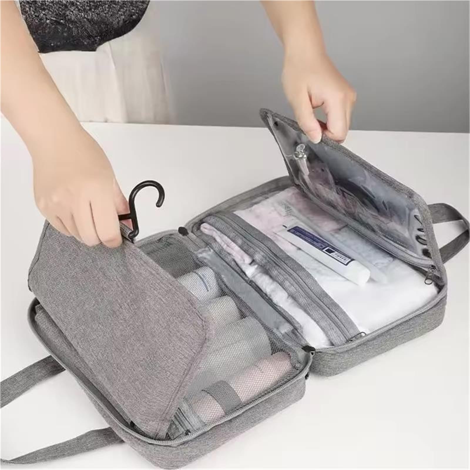 Borsa da toilette pieghevole impermeabile viaggio 1 pezzo for separazione asciutta e bagnata for cosmetici di grande capacità Per Viaggi(Black)