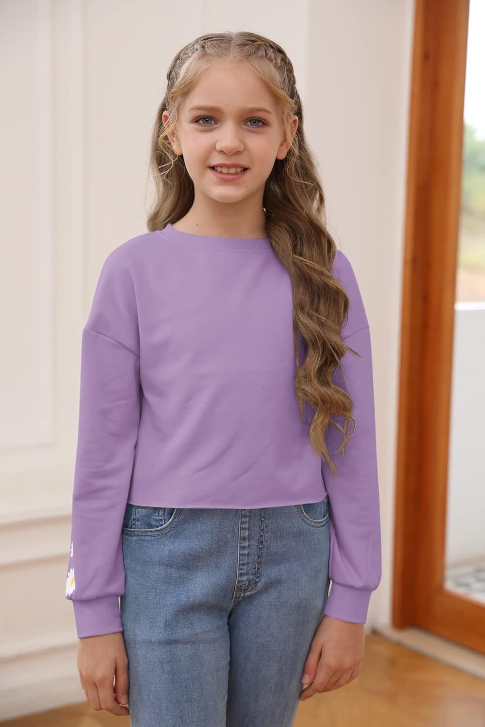 Dellytop Kids Crop Tops Girls Long Sleeve Tee Shirts Cute Daisy Pinted Fashion Sweatshirt Pullover Top - Image 4