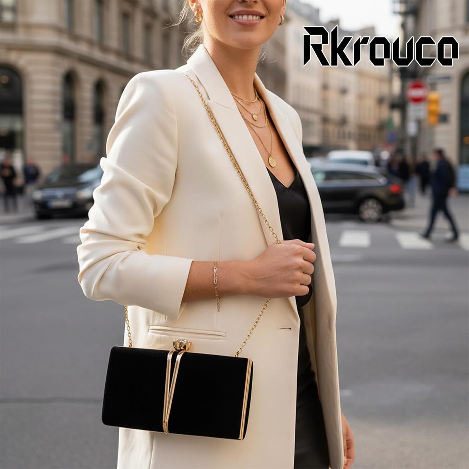 Rkrouco Clutch Bags for Women Vintage Evening HandBag Diamond Handbag Suede Velvet Purse With Detachable Chain Cocktail Purse - Image 3