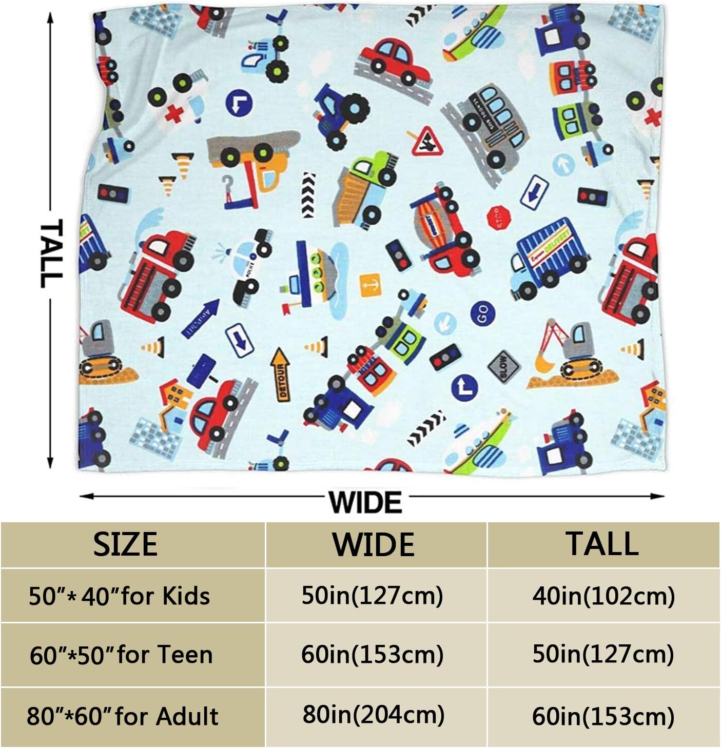 Cartoon Truck Flannel Fleece Blanket, Soft Microfiber Cozy Lightweight Sofa Travel Blanket for Baby, Kids, Youth (50"x40" for Kids) - Image 3