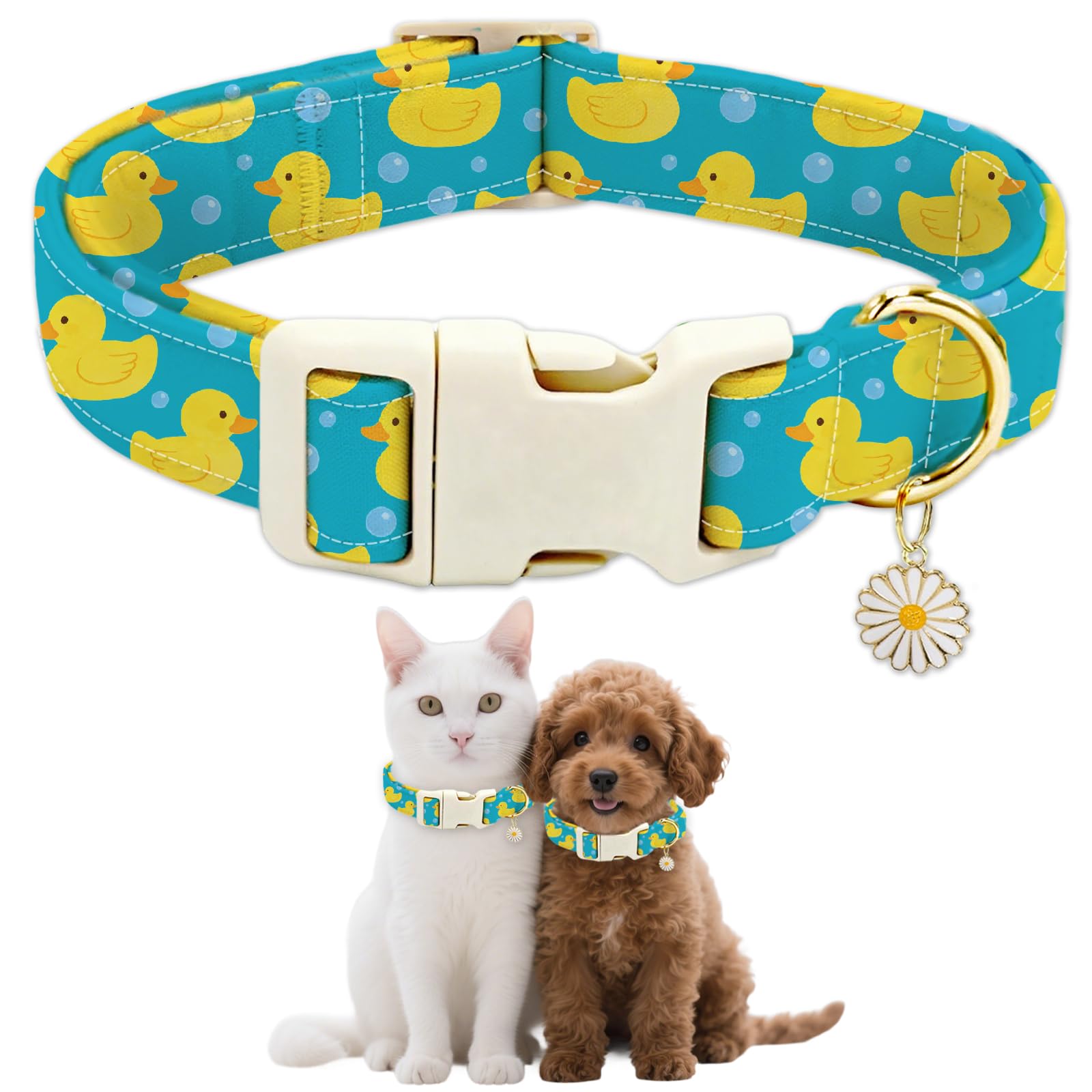 GLOBLELAND Duck Dog Collar for Daily Pets Pet Collars Animal Adjustable Soft Cat Collar with Quick Release Buckle for Small Dogs Walking Running