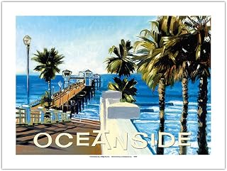 Oceanside Beach Pier California - Vintage Travel Poster by Wade Koniakowsky - Eco-friendly Premium Hemp Paper 290gsm (Unframed) Art Print 18x24in