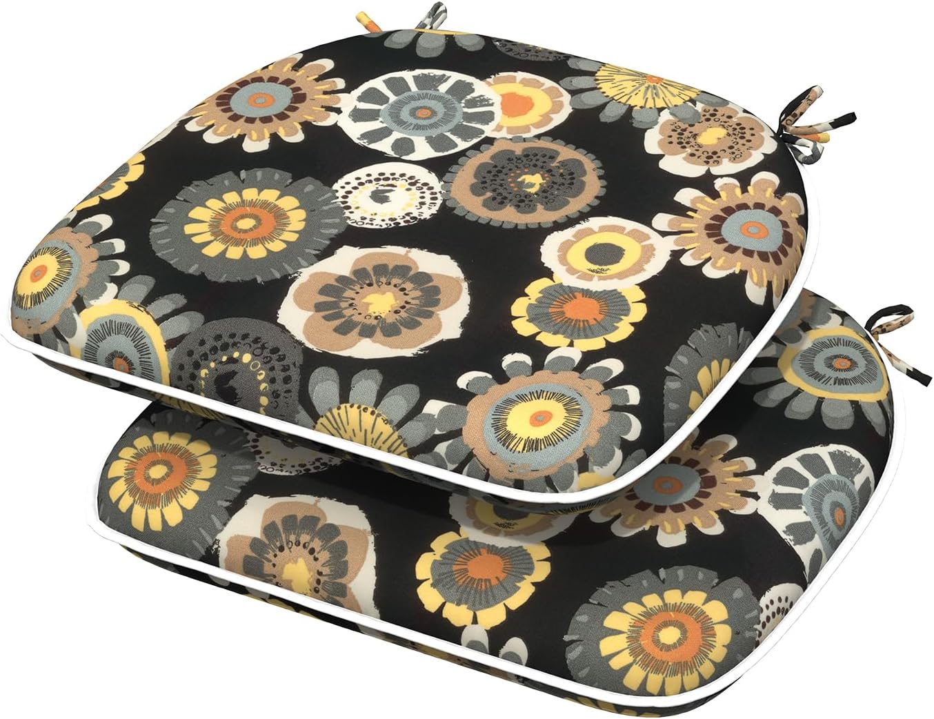 Indoor/Outdoor Chair Cushions 16x17 Inch, Patio Chair Cushions with Ties, All Weather Seat Cushions for Patio Furniture Home Garden Chair Use, Set of 2, Hanalei Lagoon