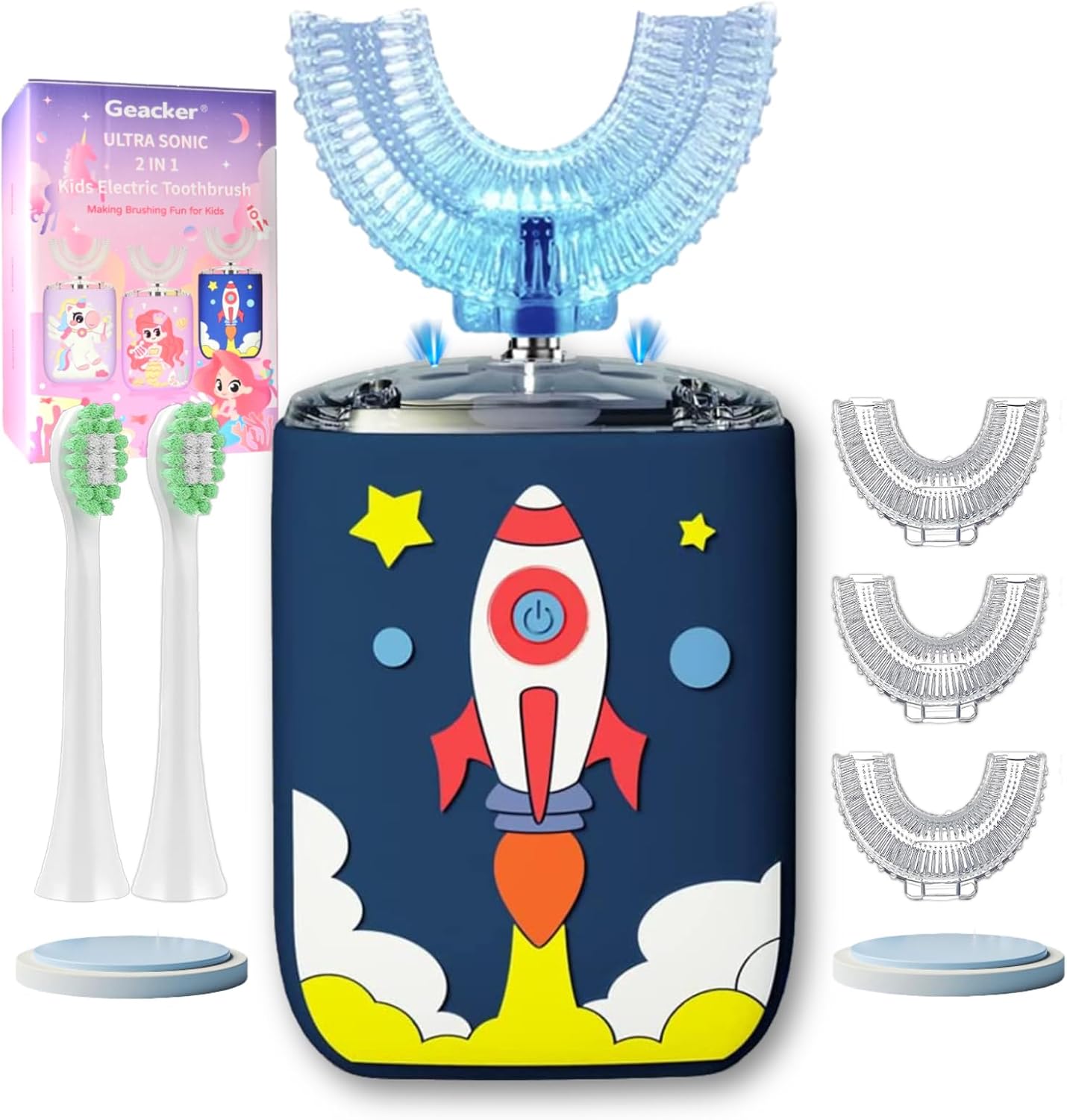 Kids U Shaped Electric Toothbrush Ultrasonic Automatic Brush with 5 Brush Head 6 Clean Modes IPX7 Waterproof Whole Mouth Rechargeable Smart Timer Toothbrushes for Children Age 2-7 (Blue) Kids U Shaped Electric Toothbrush Ultrasonic Automatic Brush with 5 Brush Head 6 Clean Modes IPX7 Waterproof Whole Mouth Rechargeable Smart Timer Toothbrushes for Children Age 2-7 (Blue)