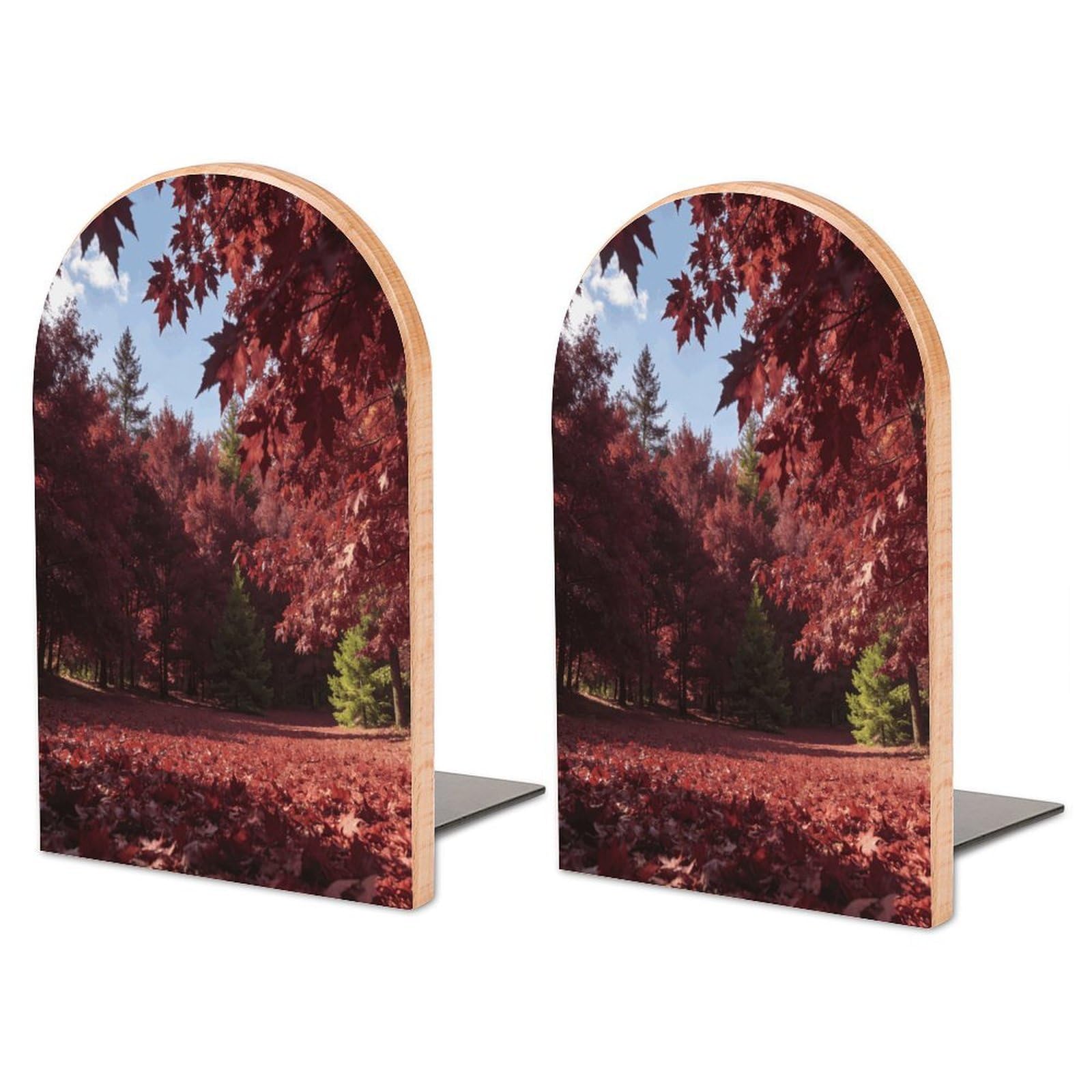 Sujetalibros de madera color burdeos para decorar estantes de salones y oficinas