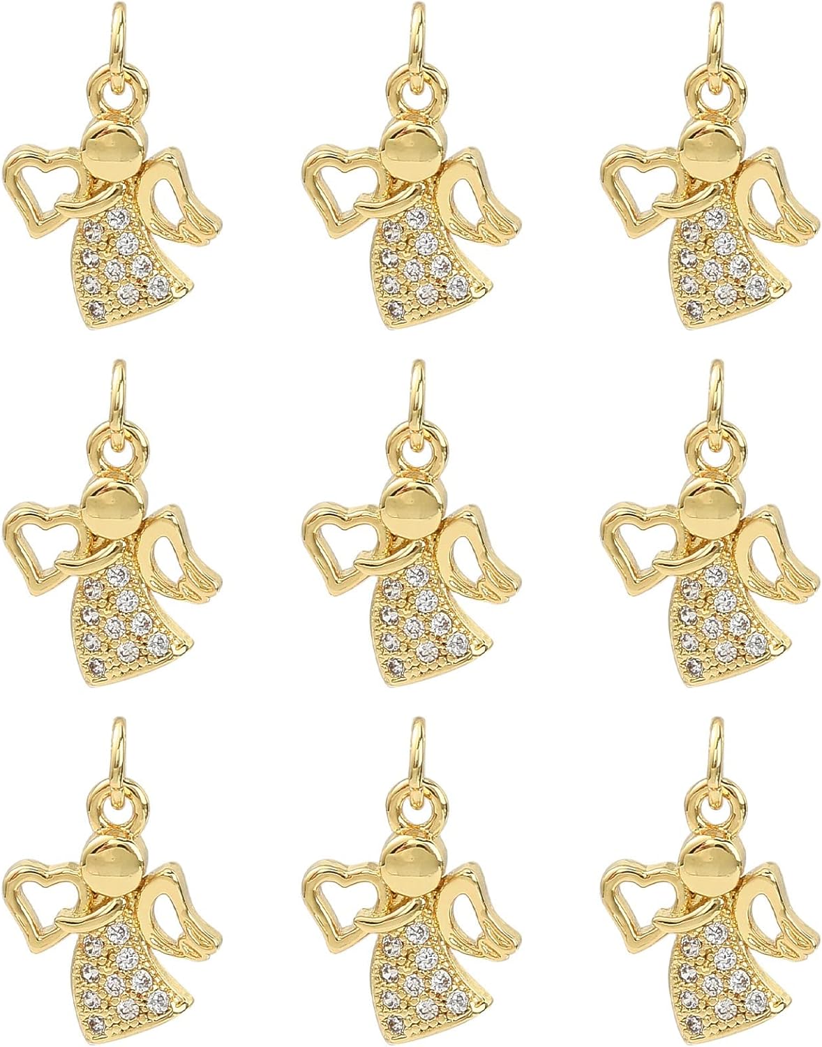 KitBeads 10pcs Gold Plated Angel Guardian Charms Micro Pave Zirconia Love Heart Charms for Bracelets & Jewelry Making