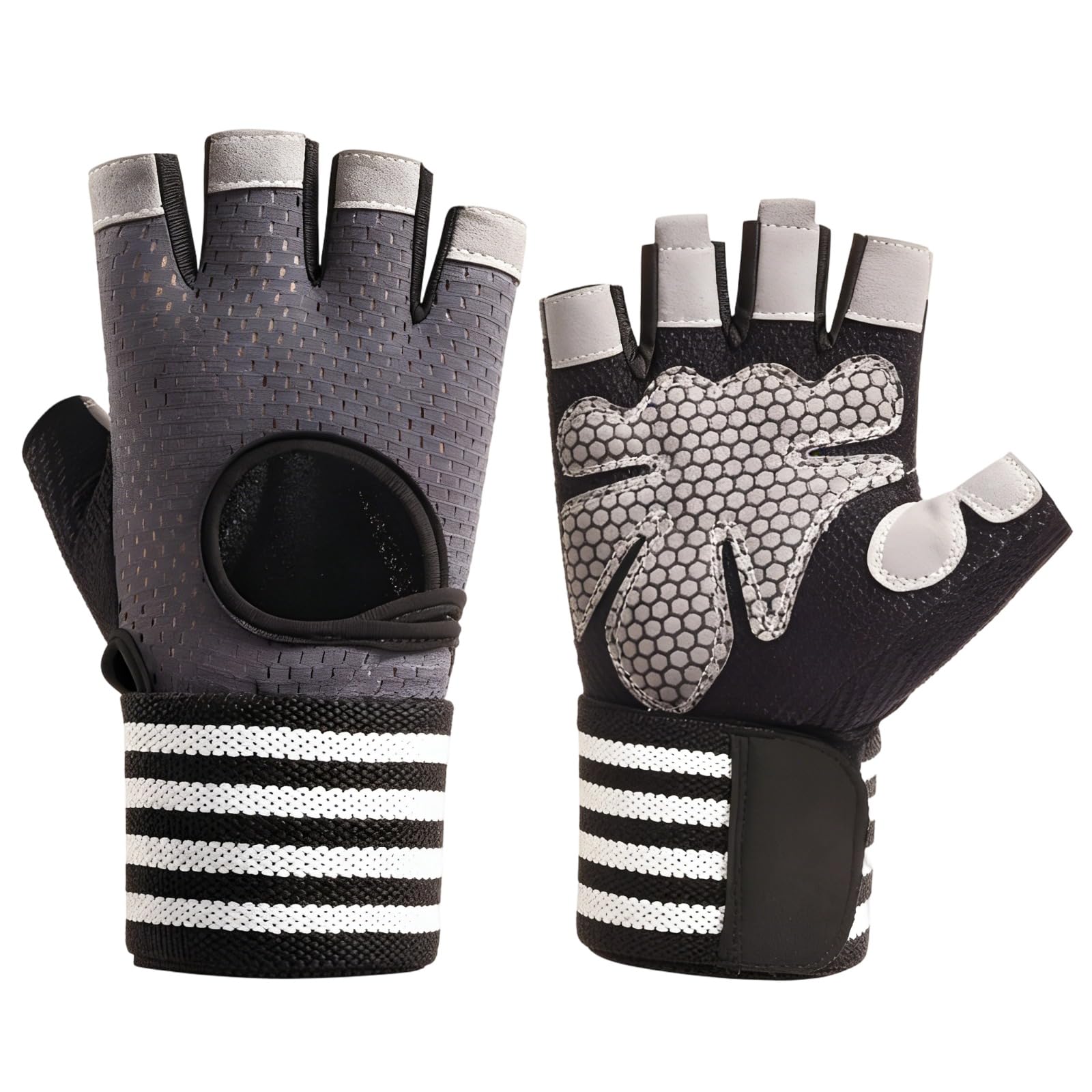 Texvora Weight Lifting Gloves for Men and Women, Padded Half Finger Gym Workout Gloves with Wrist Support, Breathable Polyester Mesh Back, Non Slip Palm Protection, for Weightlifting, Cycling, Size L