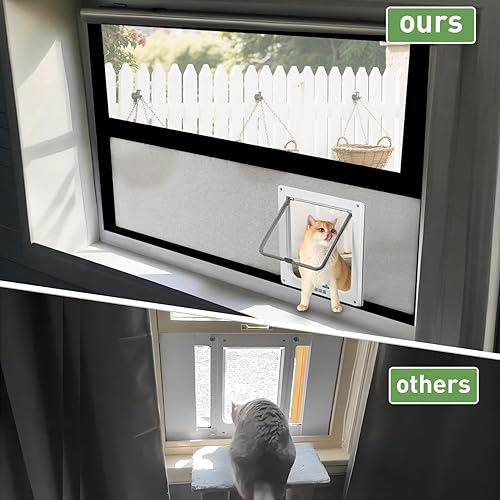 Miniatura 5 de Puerta de gato para ventana, ventana de seguridad para gatos con bloqueo de 4 vías, inserto de ventana de puerta de gato apto para mascotas,
