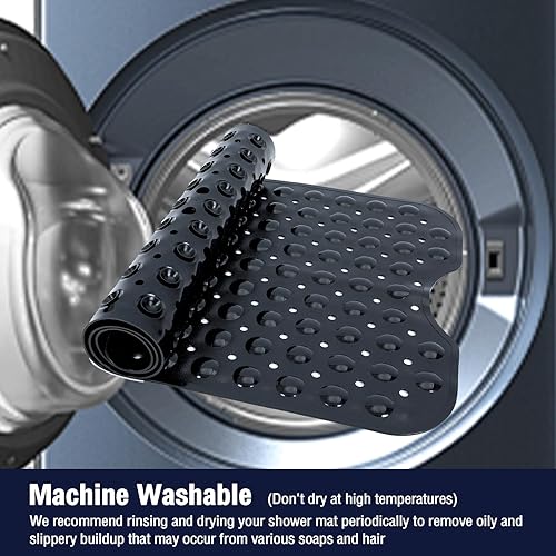 Miniatura 8 de Tapete negro extra largo para bañera antideslizante, suave para bañera de 40 x 16 pulgadas, tamaño matrimonial, tapete para bañera y ducha con