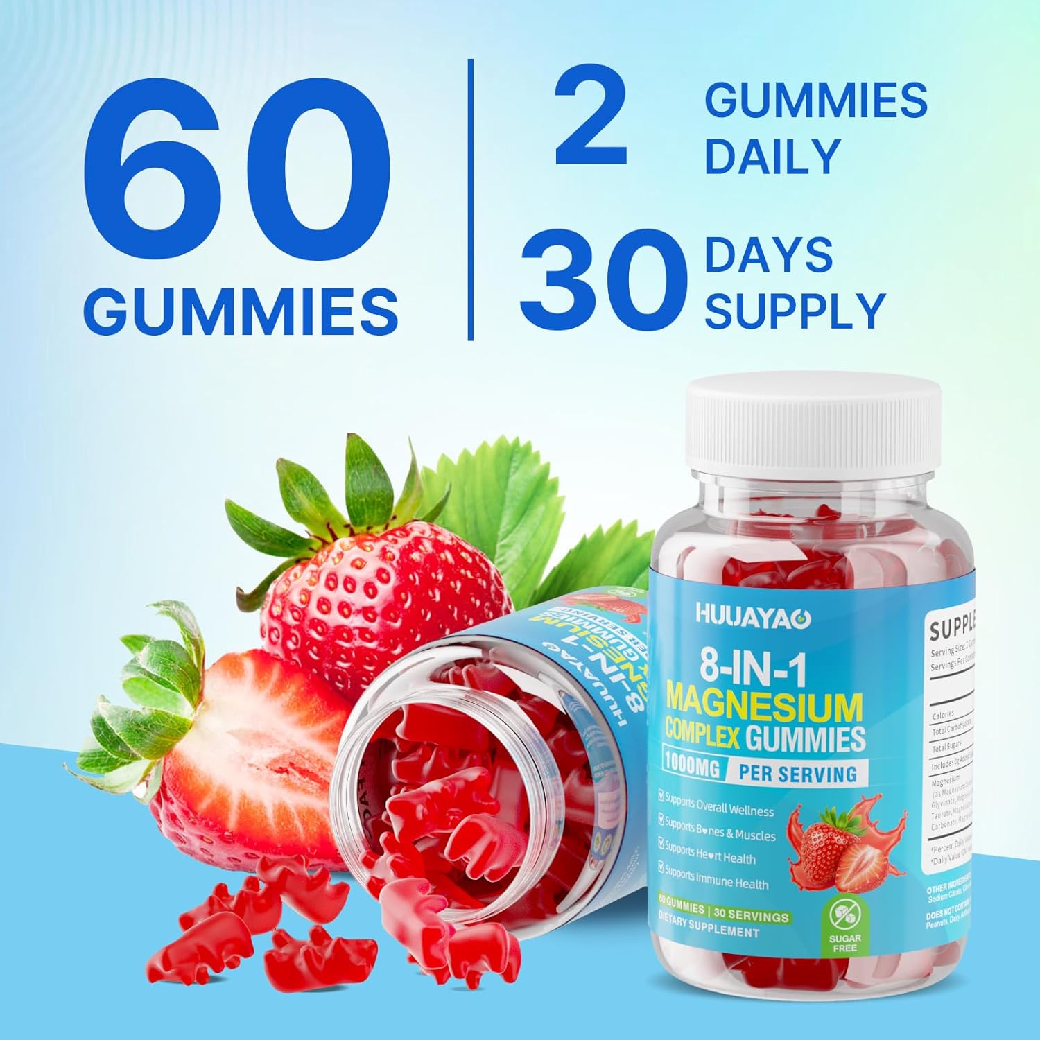 Magnesium Complex Gummies for Women Men 8 in 1, Magnesium Glycinate, Citrate, Malate, Taurate, for Bones, Muscle, Nerve Health, Sugar-Free, Vegan Non-GMO, Strawberry Flavor, 120 Count - Image 7
