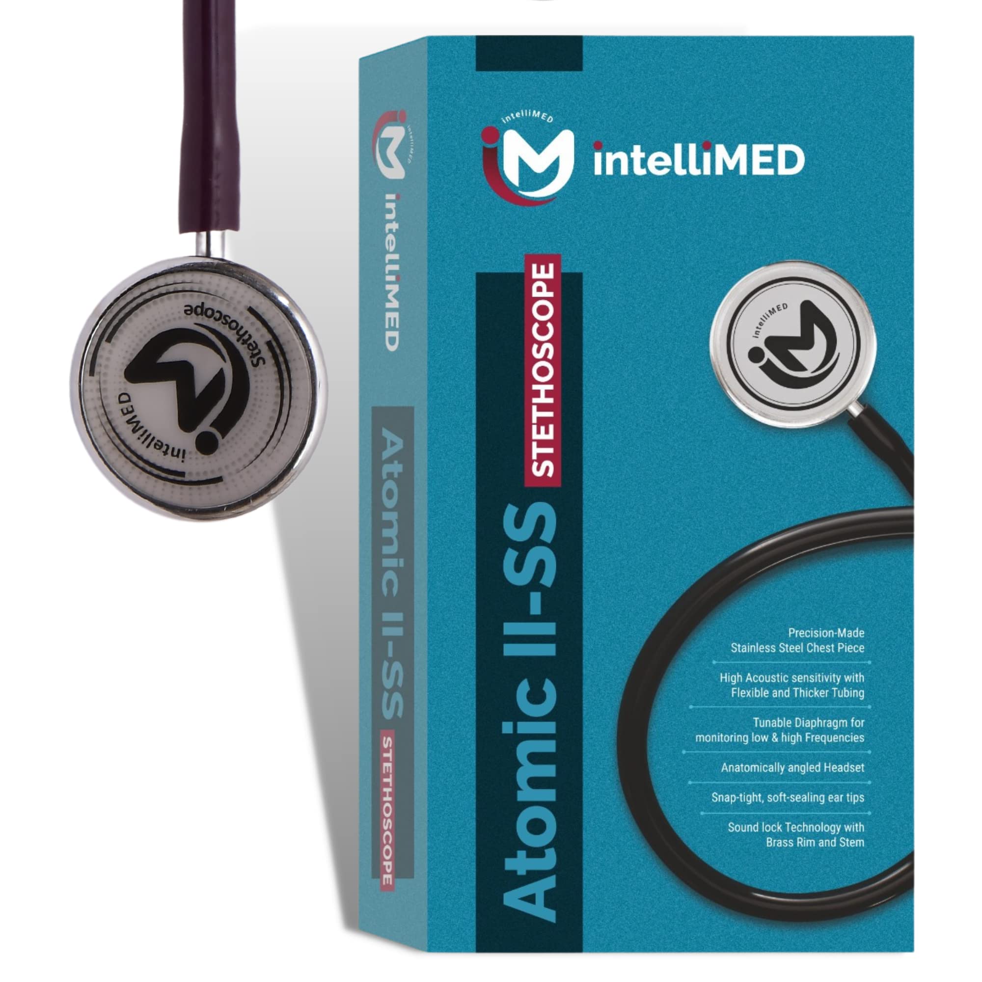 intelliMED Atomic II-SS Stethoscope, 5 Year Warranty, Stainless steel stethoscope with refined acoustic clarity, sensitivity and sound transmission, stethoscope for doctors and medical students (Burgundy) (B0B59K1KNP) Amazon Price History, Amazon Price Tracker