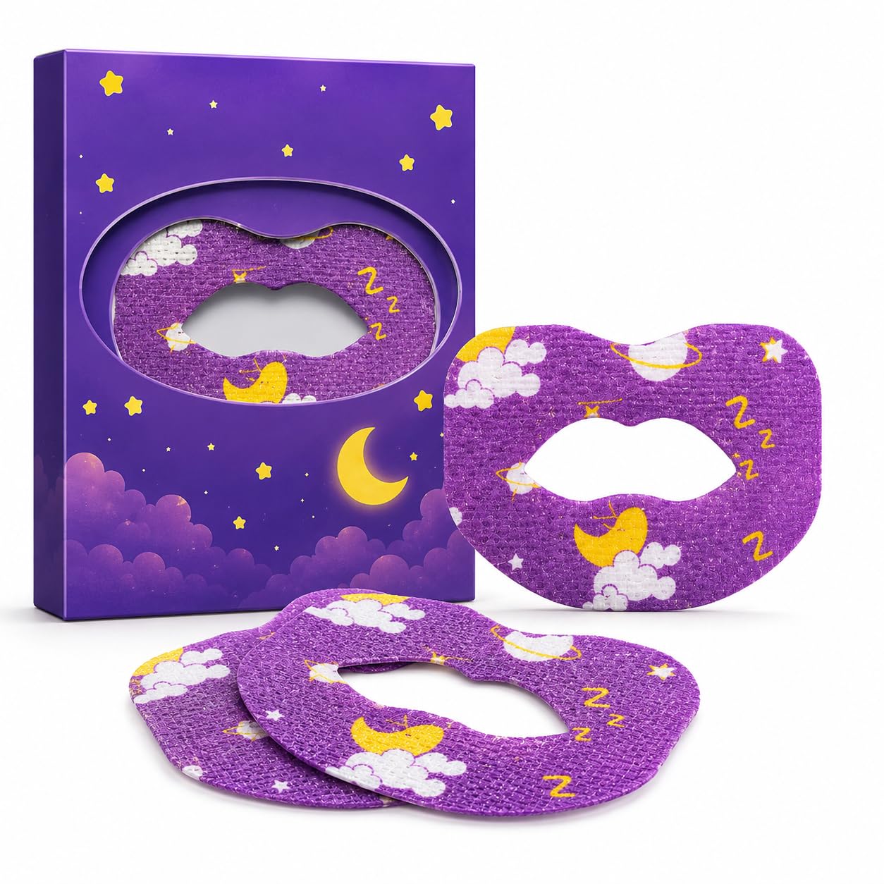 Semi-Open Bedtime Routine Patches 30 Count, Purple Night-Sky Lip Area Adhesive Patches with Visible Lip Opening (120 single-use)