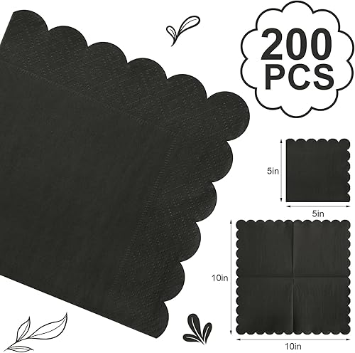 Miniatura 2 de Fuutreo 200 servilletas de cóctel de 2 capas con bordes festoneados plegadas de 5 x 5 pulgadas, desechables para cenas, bodas, fiestas de