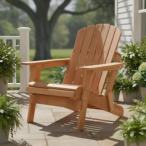 Miniatura 7 de Oversized Wooden Folding Adirondack Chair, Pre-Assembled Backrest & Seat, Solid Hemlock Outdoor Patio Chair for Garden, Backyard, Porch &