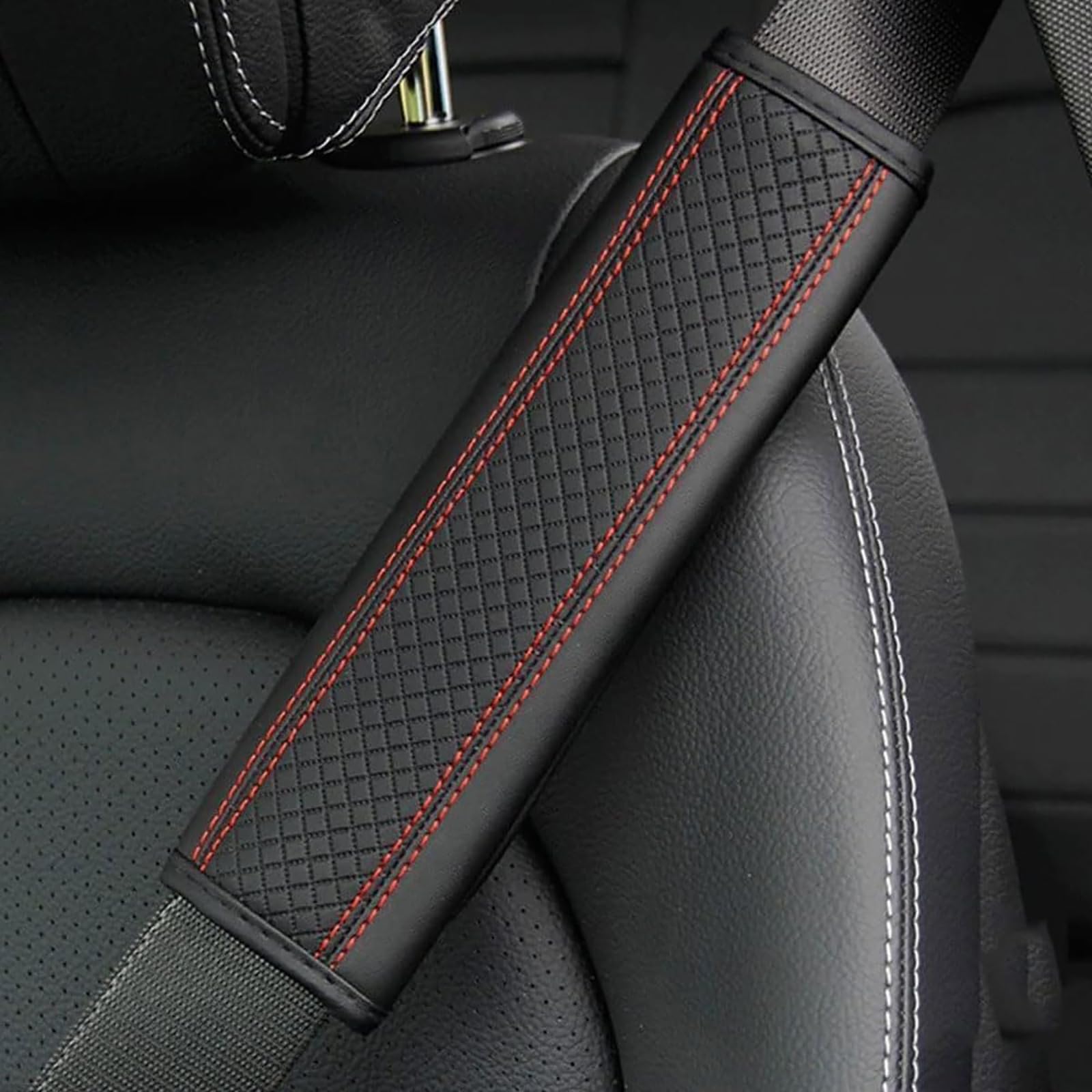 2 Piezas Coche Almohadillas para Cinturón de Seguridad Para VW Golf 4 6 7 GTI Tiguan Passat B5 B6 B7, Cuero Fundas CinturóN Seguridad Protector Hombreras ExtraíBle Transpirable Interior Accesorios