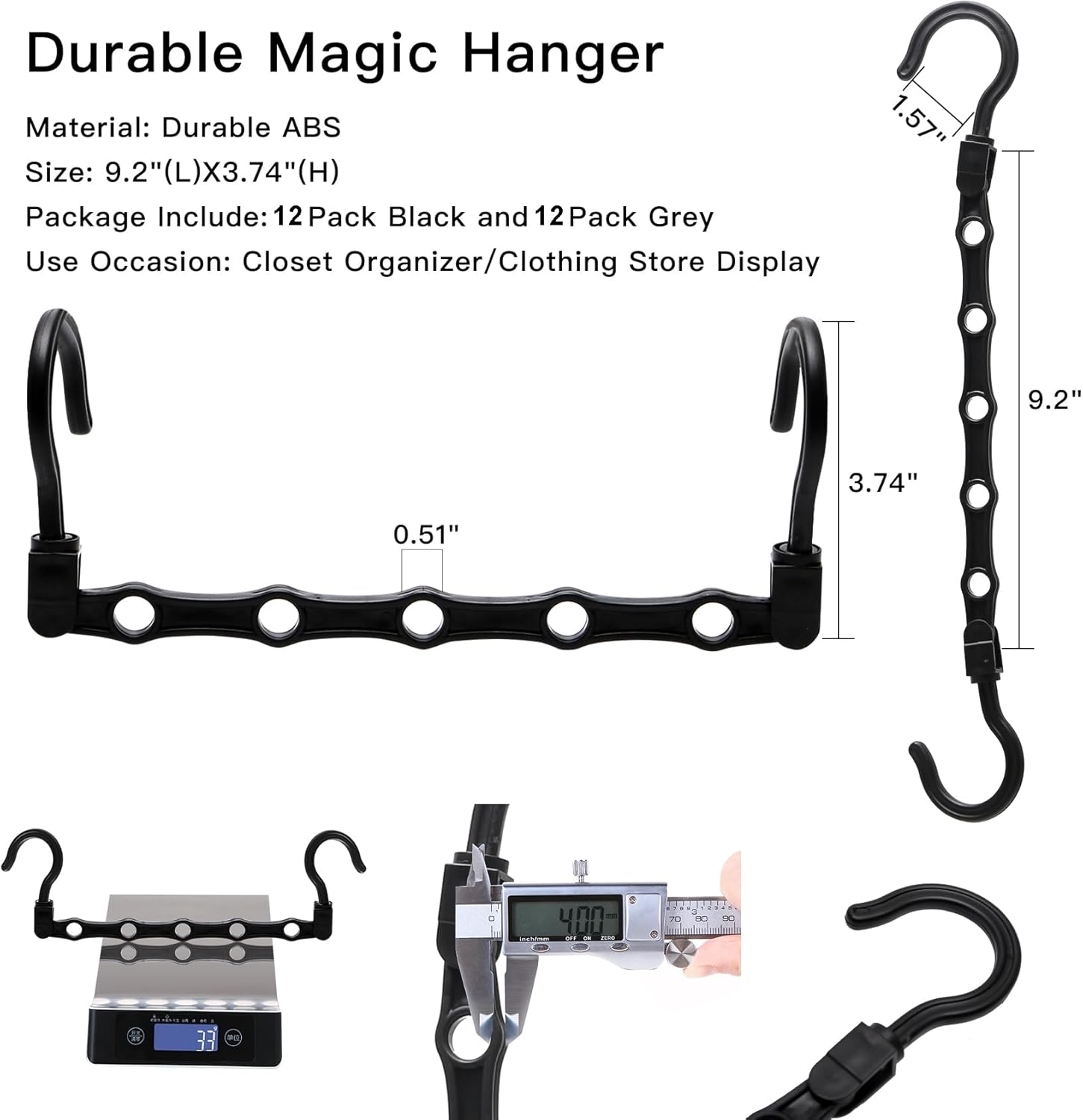 24 Pack Closet Organizers and Storage, Stronger Space Saving Hangers Clothes Hanger with 5 Holes Closet Storage for Heavy Clothes,College Dorm Room Essentials for Girls Guys, Magic Home Organization