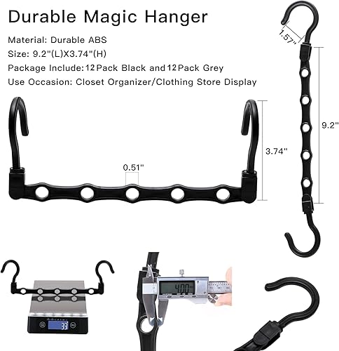 Miniatura 4 de Paquete de 24 organizadores de armario y almacenamiento, perchas más fuertes que ahorran espacio con 5 agujeros, almacenamiento de armario para ropa