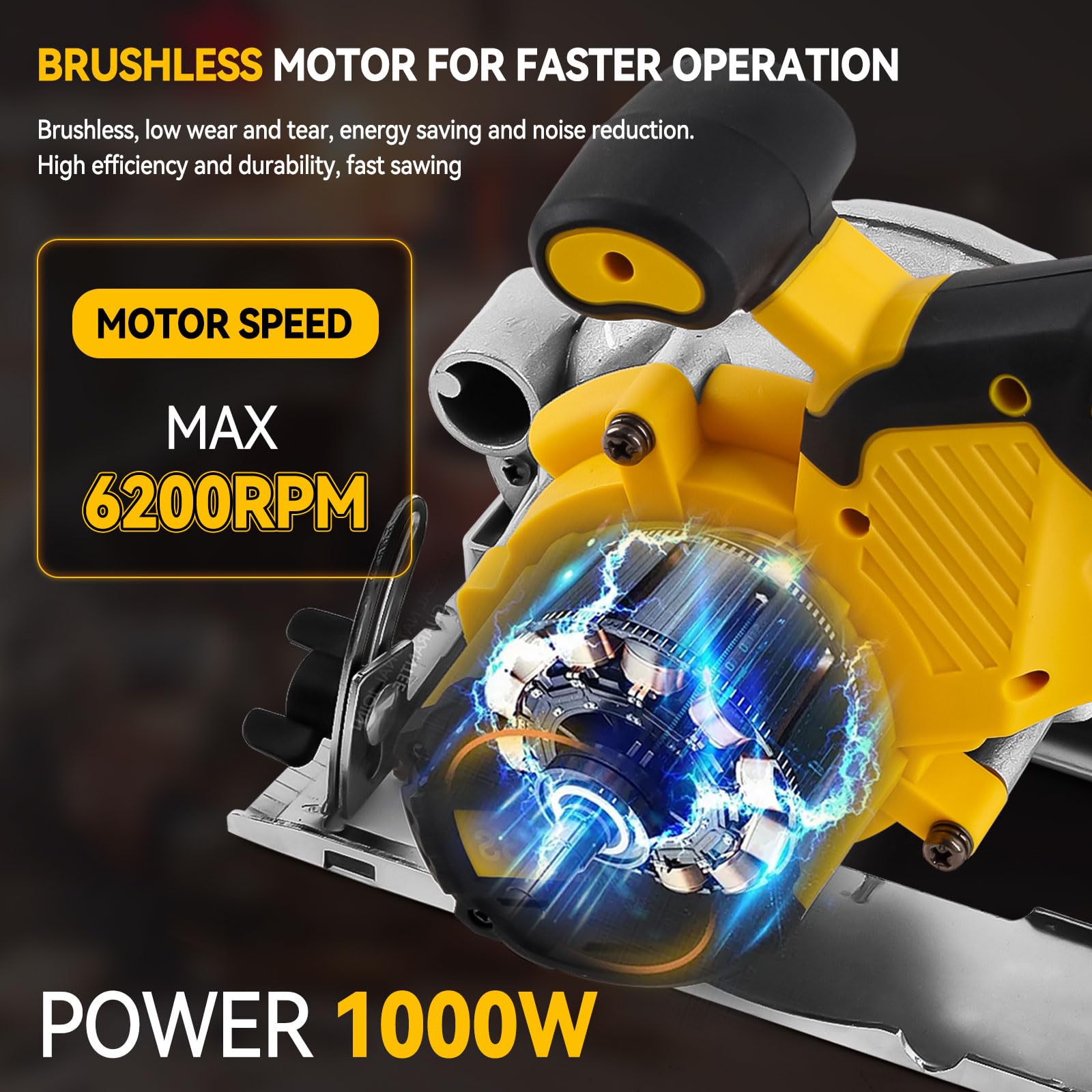 Scie Circulaire Sans Fil pour Dewalt Batterie 18/20V, 6200 tr/min Scies Circulaires électriques 12.5CM Sans Balais avec 3 Lames de Scie, Angle Coupe 0-45° pour Bois Plastique Tuile (Sans Batterie)