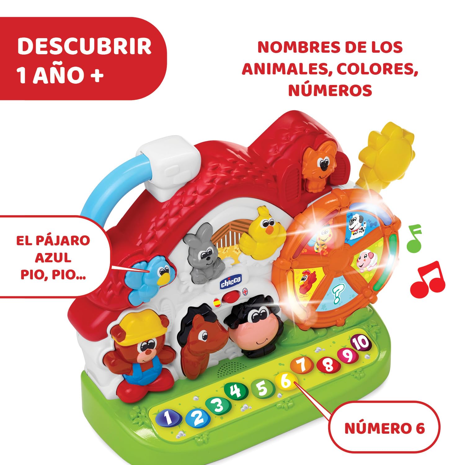 Chicco Granja Parlante, Centro de Actividades Bilingüe para Niños, Aprende Animales, Números y Colores, Modos de Juego Evolutivos con Canciones y Curiosidades