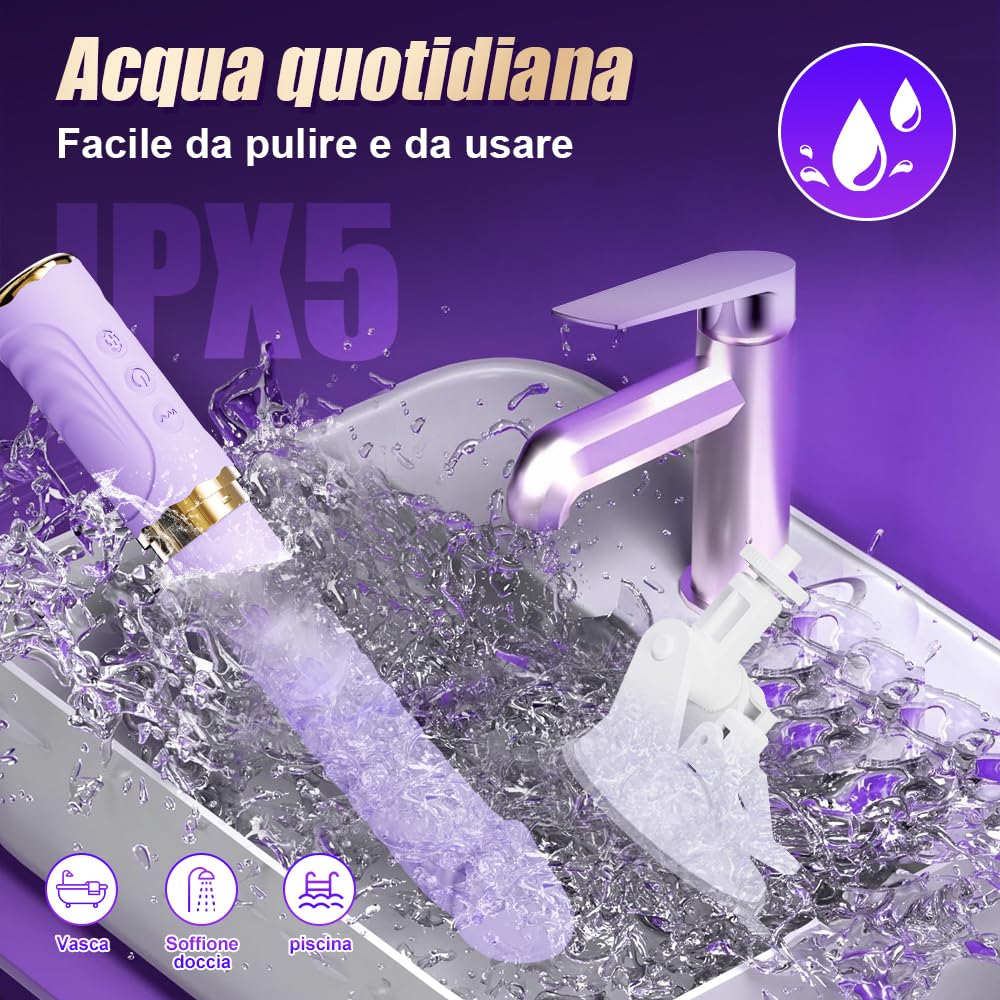Dildo Vibratoreper Donna Professionale Giocattolo Sessuale a Mani libere Sex Toys 10 Modalità di Spinta e Vibrazione Adatto per la Stimolazione Punto G del Clitoride Anale Ventosa Rimovibile (Viola)