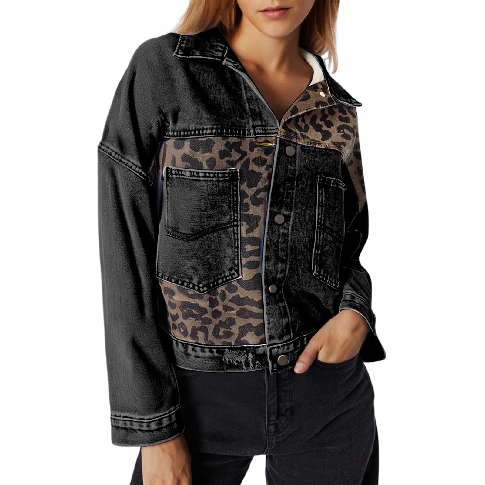 Generisch Chaqueta vaquera para mujer, chaqueta vaquera corta, chaqueta de entretiempo con bolsillo, chaqueta con botones, chaqueta de primavera, chaqueta vaquera informal, chaqueta corta de verano