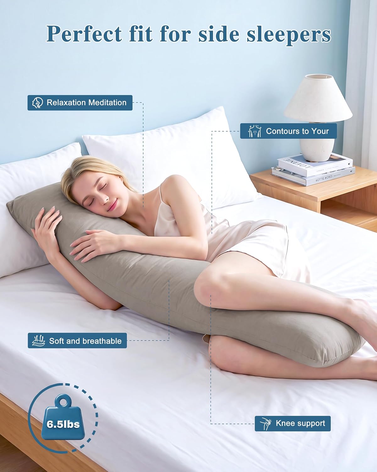 YZ HOME Weighted Body Pillow 6.5lbs Cooling Body Pillow (41" x 10") Filled with Glass Beads Support for Deeper Sleep & Relax,Side Sleeper with Washable Cover